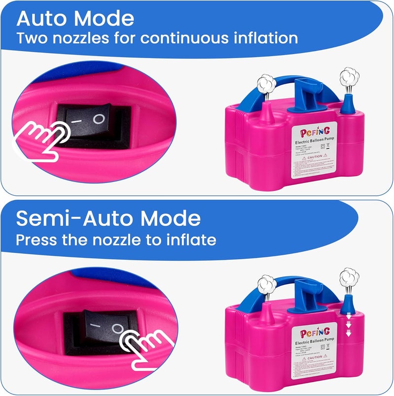 PCFING Balloon Pump Electric, Portable Balloons Inflator Blower Machine with Balloon Tie Tool & Dual Nozzle - Image 5